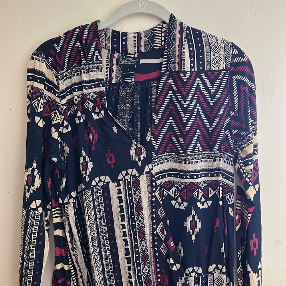 Lucky Brand Live In Love Patchwork Blouse Medium